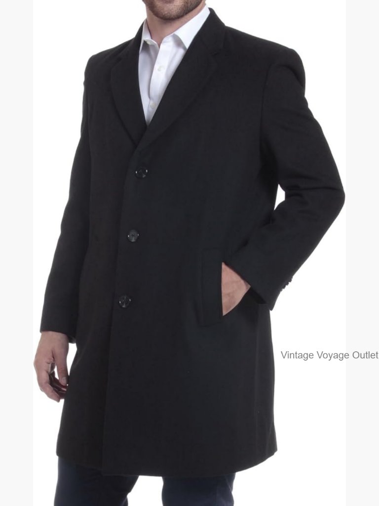 Men's Wool Blend Overcoat Single Breasted Notch Lapel Business Coat
